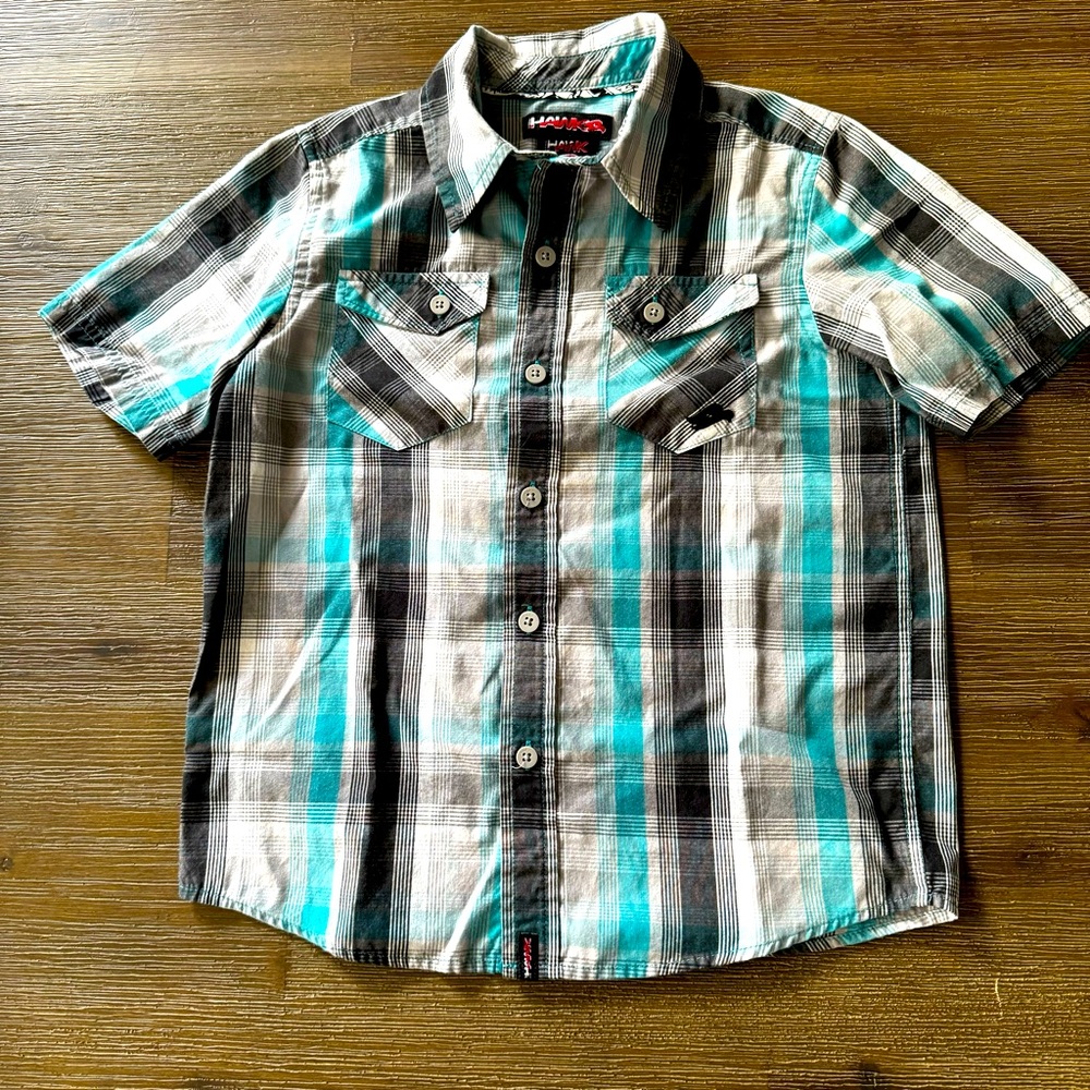 🟡EUC🟡 Tony Hawk Kids Short Sleeve Plaid Button Down Shirt - Size 7
